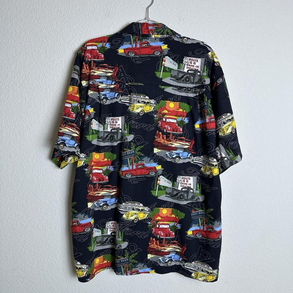 Vintage David Carey Camp Shirt Men Large Ford V8‎ Route 66 Classic Cars Hawaiian - Picture 8 of 11